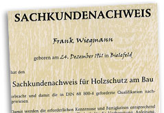 Frank Wiegmanns Urkunde zum Sachkundenachweis
